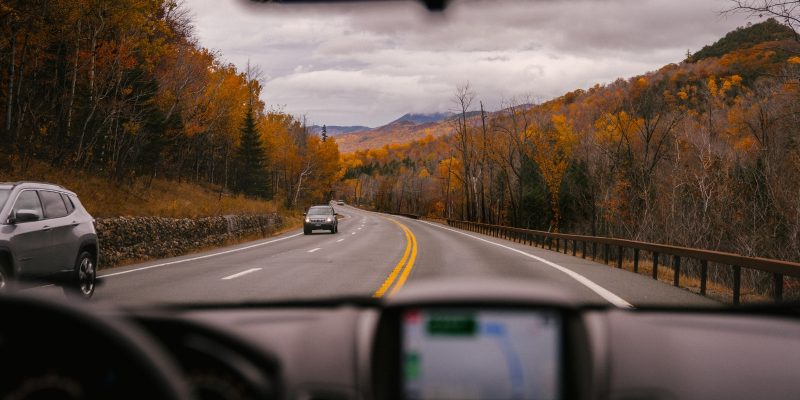 car driving in middle of nature